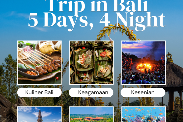 Instagram Post Promo Liburan Wisata Bali Modern Biru Putih